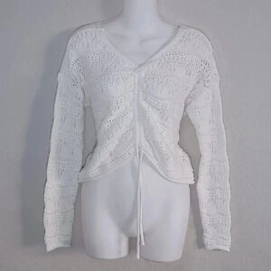 Jessica Simpson White Knit Crochet Cardigan Sweater Women's Size L